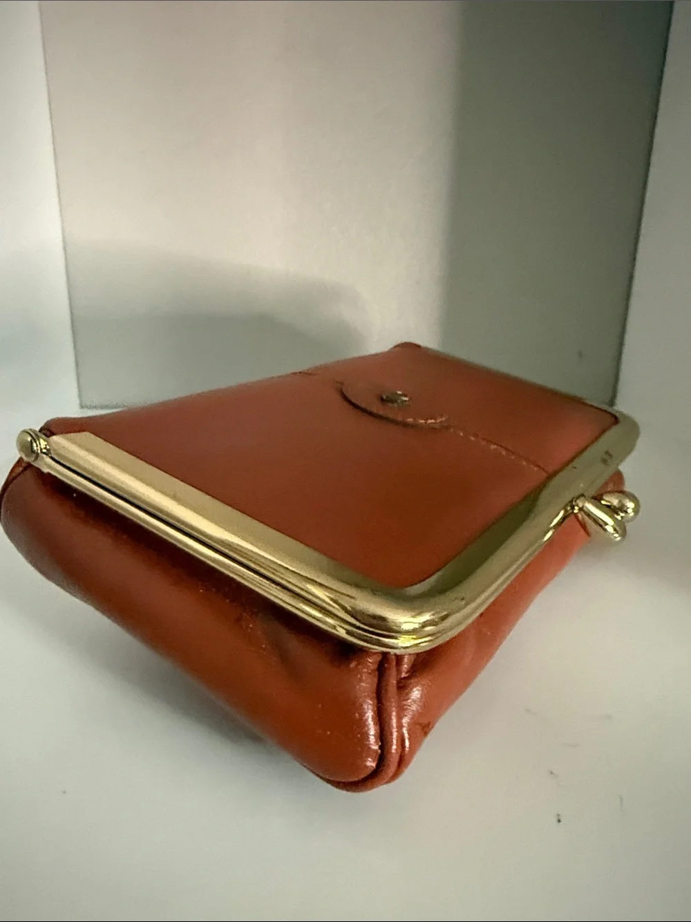 Classic Leather Clutch in Cognac with Gold Trim